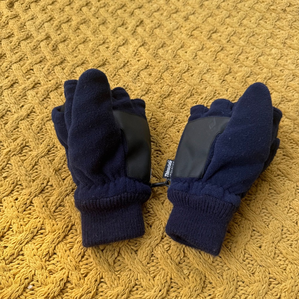 Thinsulate Navy Blue Fleece Convertible Mittens Fingerless Gloves Waterproof XL
